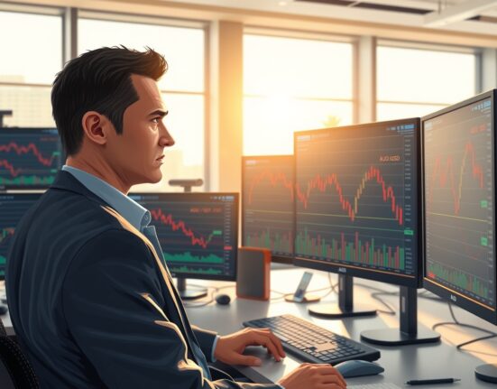 Australian Dollar trading desk showing AUD/USD decline amid Iran-US geopolitical tensions