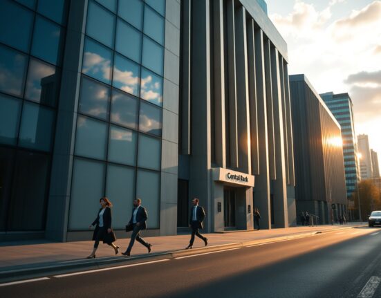 Reserve Bank of Australia building in Sydney with financial district surroundings during afternoon light.