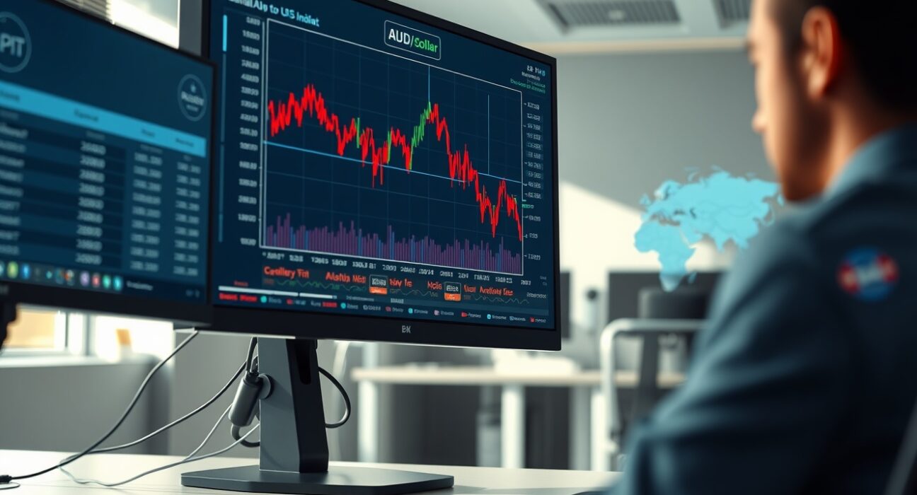 Financial trading terminal displaying Australian Dollar trends and China inflation data analysis.