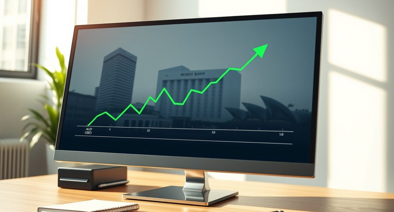 Chart showing the Australian Dollar rising on expectations of a Reserve Bank of Australia interest rate decision.