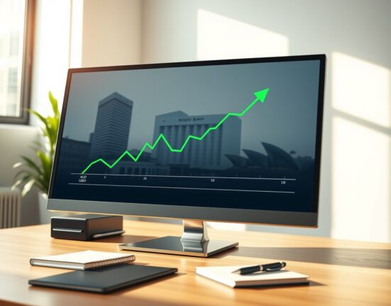 Chart showing the Australian Dollar rising on expectations of a Reserve Bank of Australia interest rate decision.