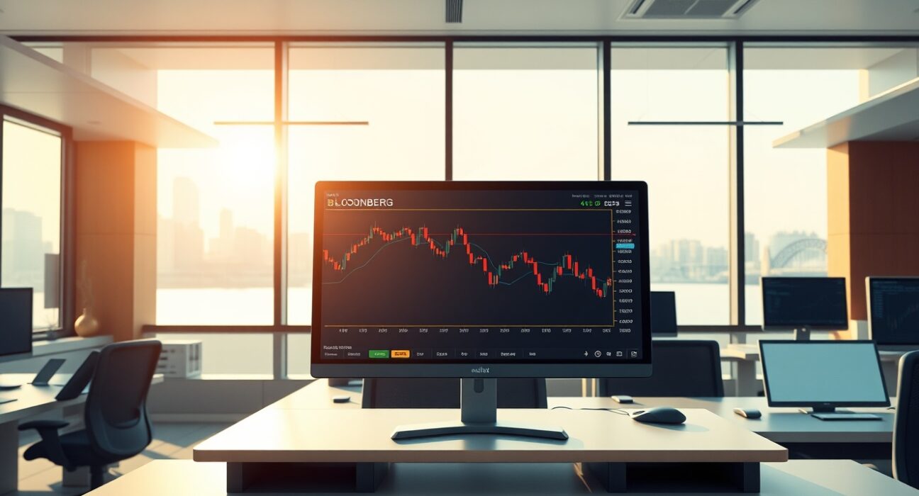 Australian Dollar trading analysis showing AUD/USD currency pair movement on professional trading terminal