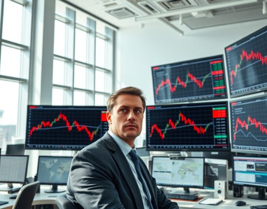 Trader analyzing Australian Dollar forex charts amid geopolitical uncertainty affecting currency markets