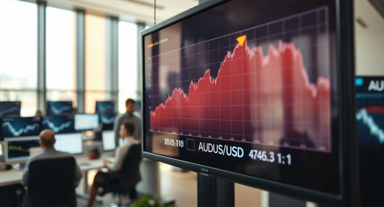 AUD/USD chart on a trading screen showing recent price movement