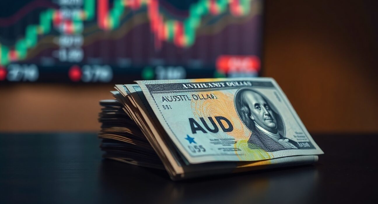 Australian dollar and US dollar banknotes on a table, illustrating currency market weakness