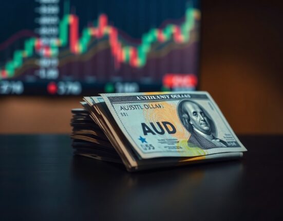 Australian dollar and US dollar banknotes on a table, illustrating currency market weakness