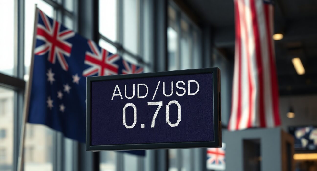 AUD/USD exchange rate chart showing decline to 0.70 after US ISM PMI release