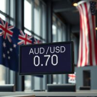 AUD/USD exchange rate chart showing decline to 0.70 after US ISM PMI release