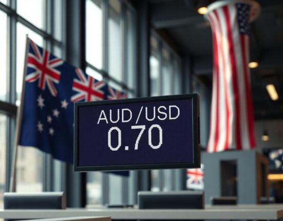 AUD/USD exchange rate chart showing decline to 0.70 after US ISM PMI release