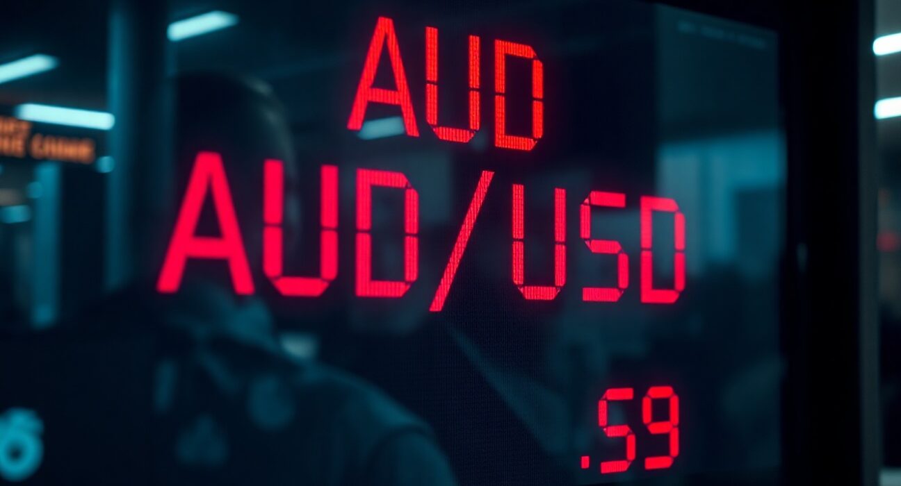 AUD/USD exchange rate display on a financial screen in a trading environment