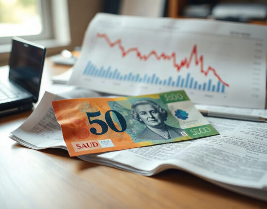 Australian Dollar banknote on a financial newspaper with a declining chart, symbolizing currency market reaction to jobs data