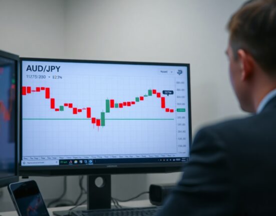 AUD/JPY chart showing decline after weaker Australian GDP data