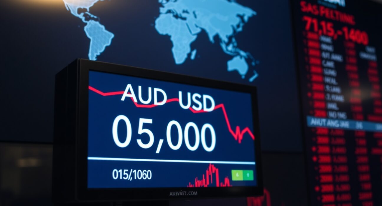 AUD/USD trading screen showing decline below 0.7000 amid geopolitical tensions