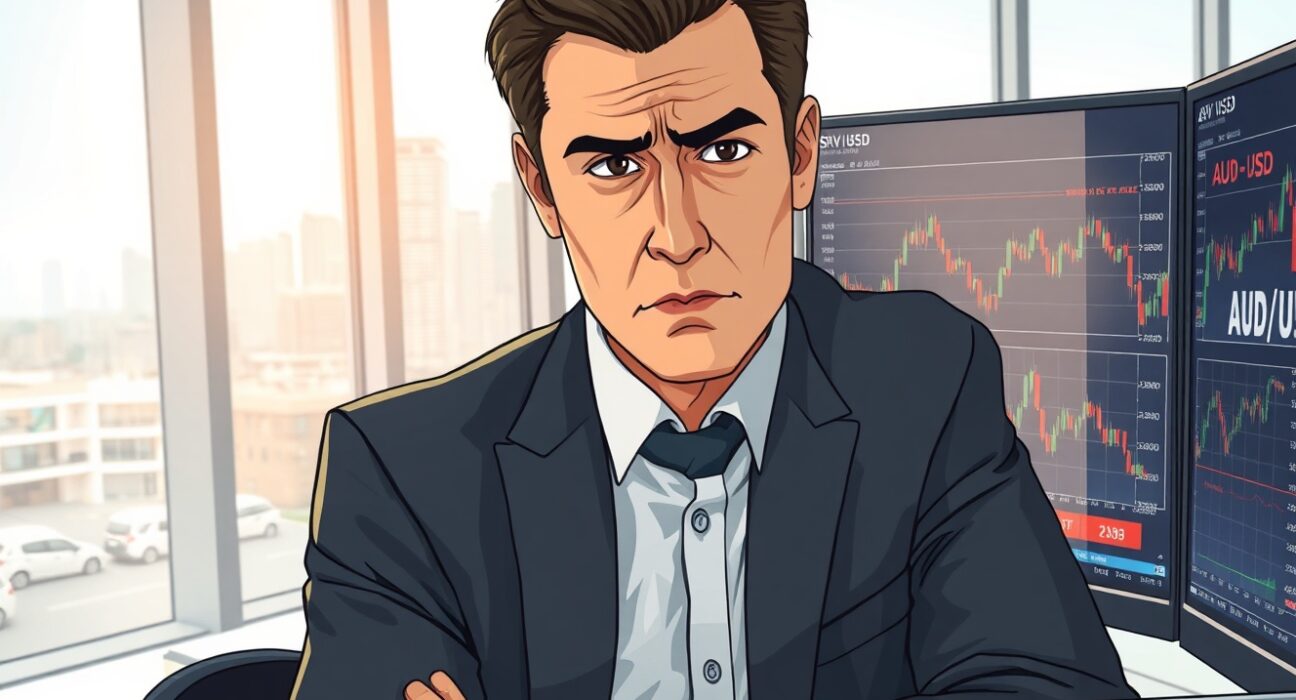 Financial analyst monitoring Australian Dollar exchange rates following RBA stagflation warning