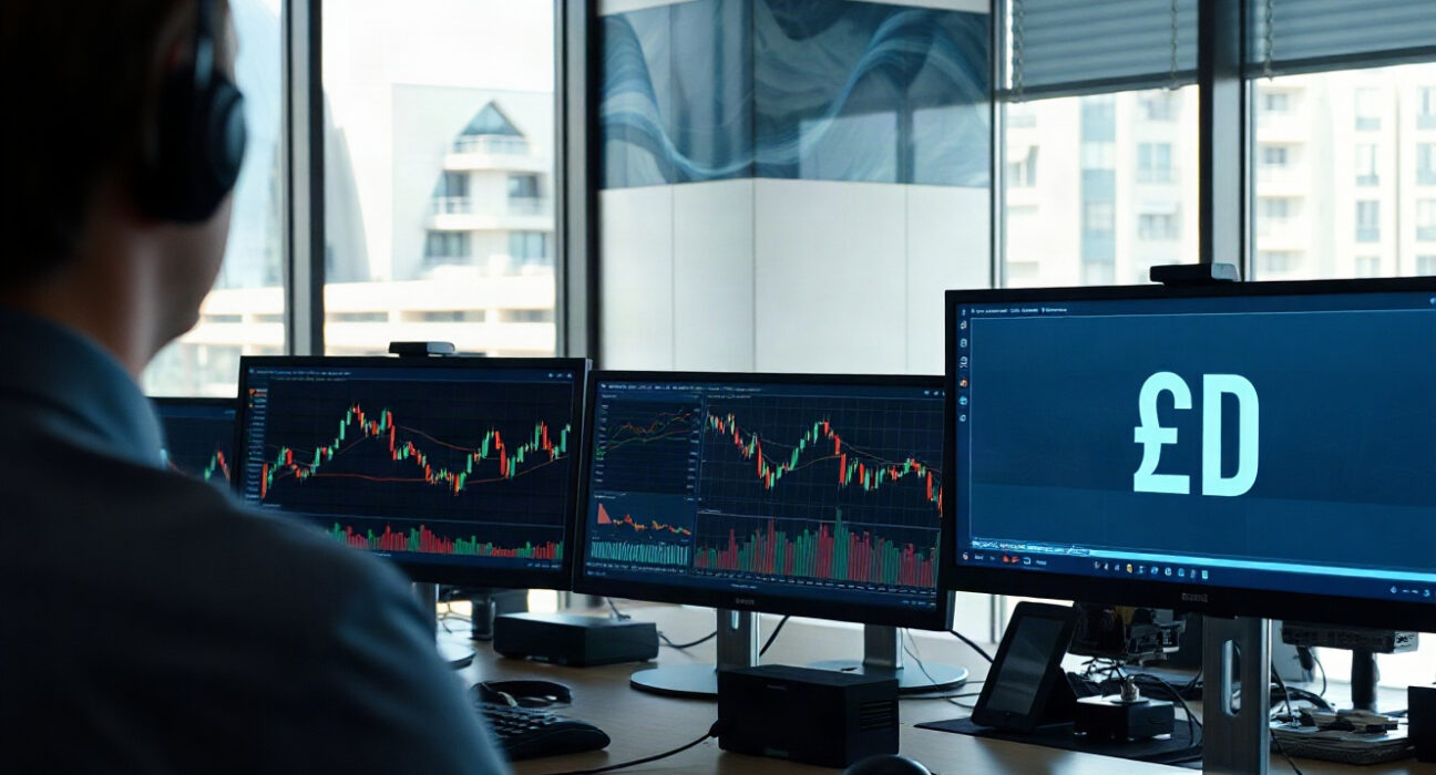 Forex trading screens in Sydney showing AUD/USD charts after China PMI release