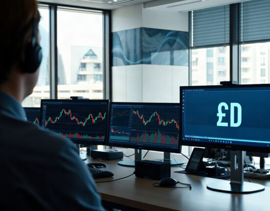 Forex trading screens in Sydney showing AUD/USD charts after China PMI release