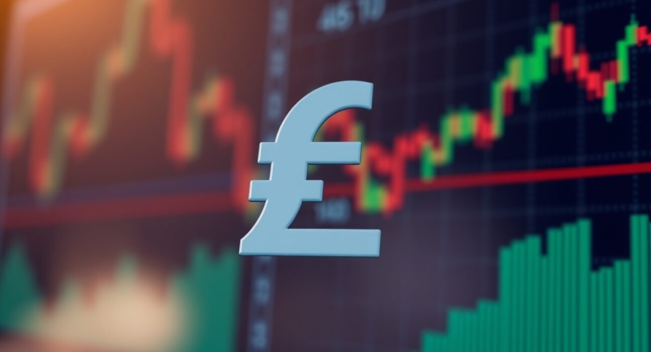 Australian Dollar symbol in focus with a blurred financial chart background