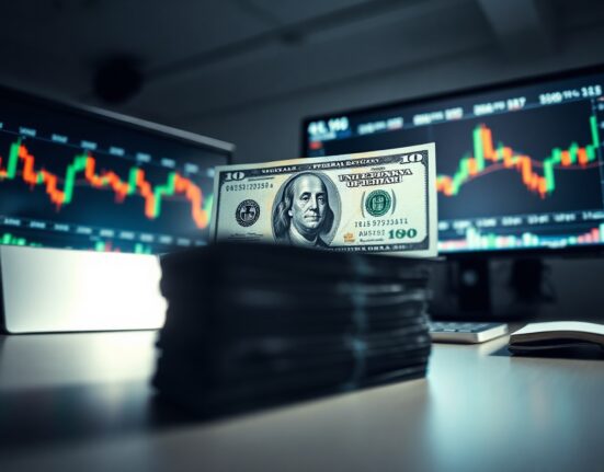 Australian Dollar vs US Dollar currency comparison with market charts in background
