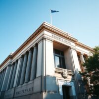 Reserve Bank of Australia building in Sydney on a sunny day, representing monetary policy and AUD support.