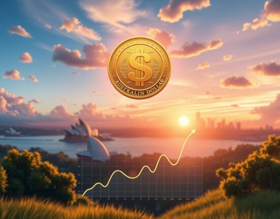 Australian Dollar value surges on a chart following strong inflation data in early 2025.