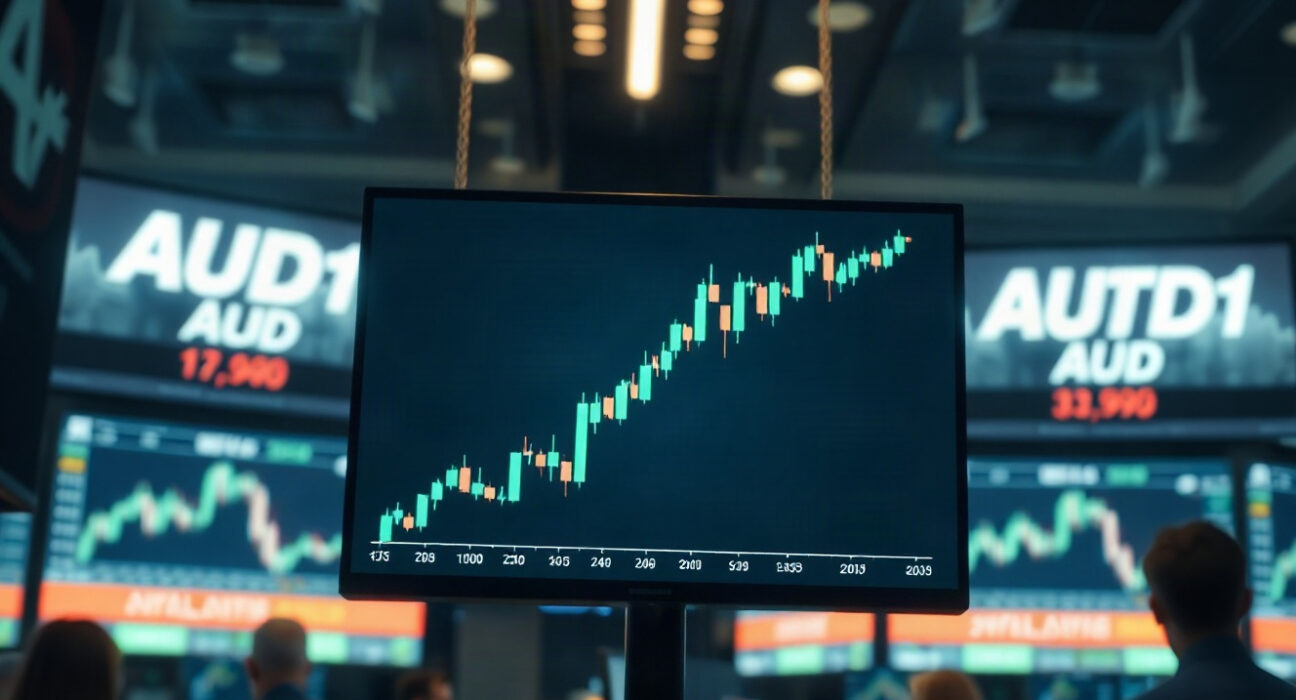 AUD/USD currency chart showing upward trend on a trading screen
