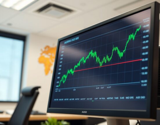 Forex chart showing the Australian Dollar rising on news of extended Iran ceasefire.