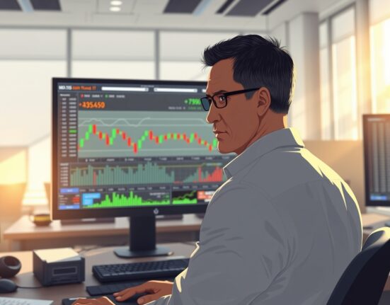 Trader analyzing AUD/USD currency charts as the Australian Dollar struggles against the US Dollar.