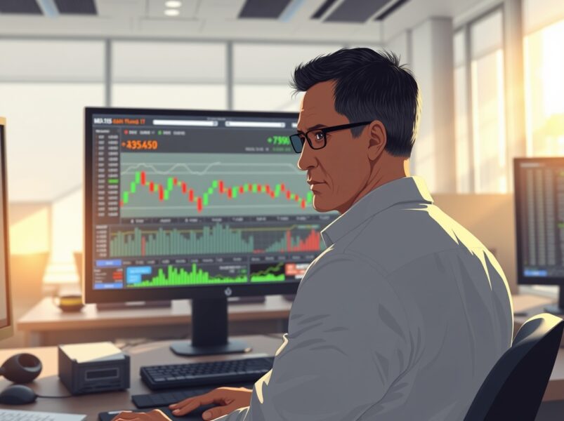 Trader analyzing AUD/USD currency charts as the Australian Dollar struggles against the US Dollar.