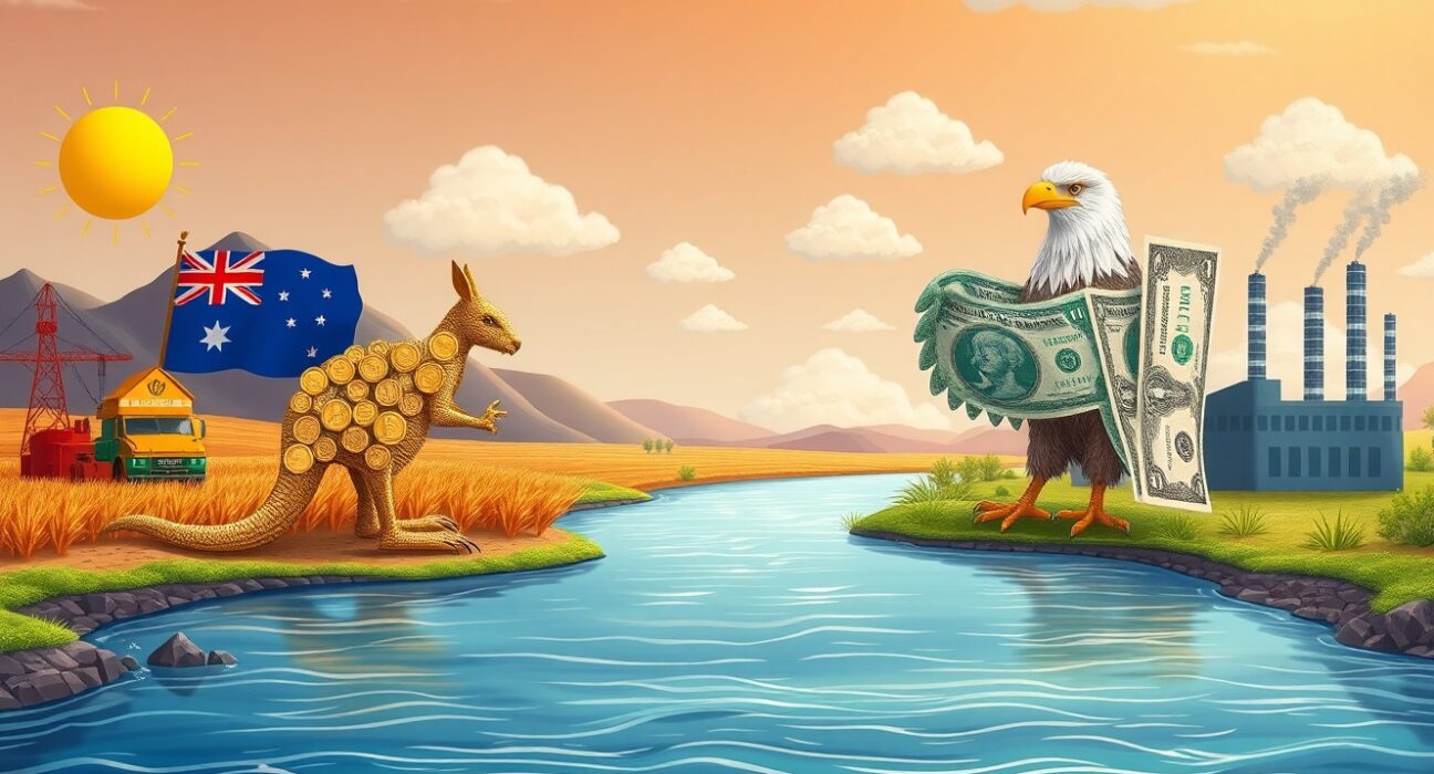 Australian Dollar vs USD trading analysis showing tariff impact on RBA-Fed policy divergence