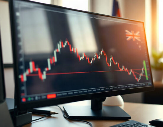 Australian Dollar chart declining on a trading screen after weak jobs data