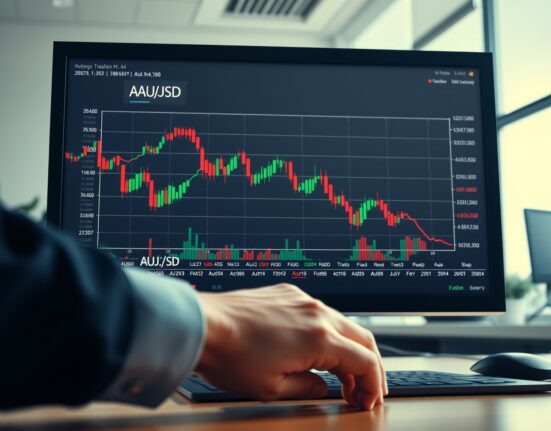Australian Dollar AUD/USD chart declining due to Middle East geopolitical tensions impacting currency markets.