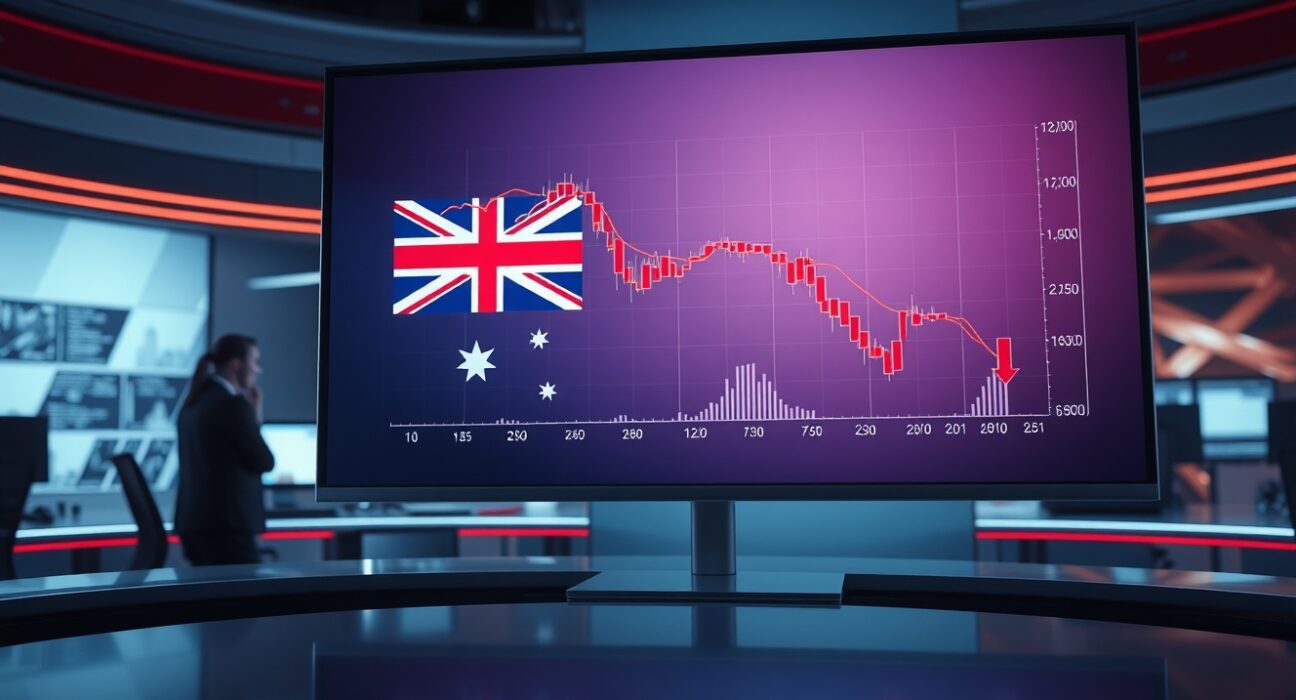 AUD/USD chart showing decline in a professional trading environment