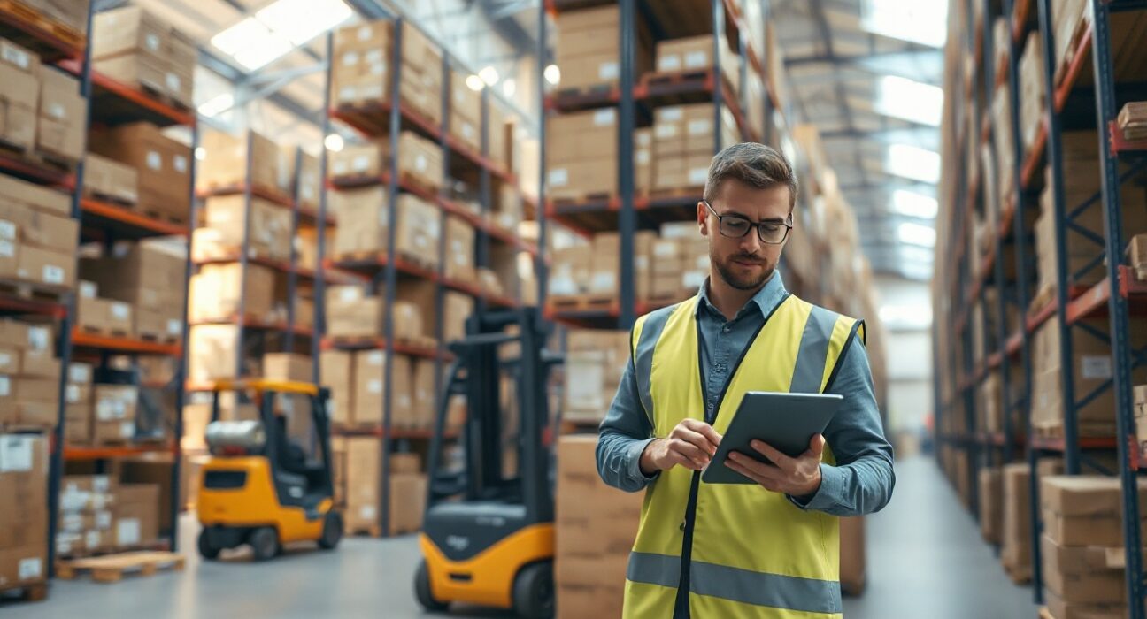 Worker in a warehouse checking inventory as Austria wholesale prices rise