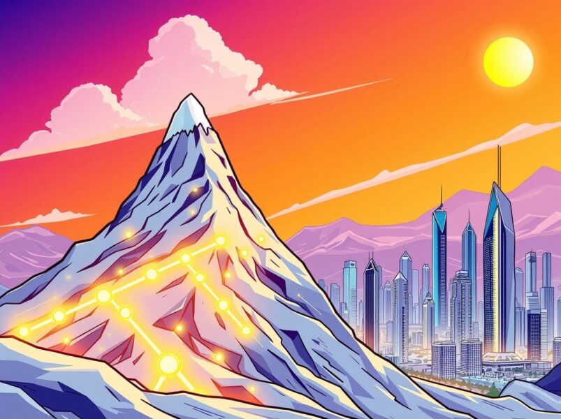 Avalanche blockchain network expanding to Abu Dhabi's global market with a vibrant digital connection.