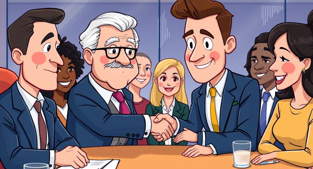 Cartoon illustration of UK peer Chris Holmes joining the Avalanche Foundation board, symbolizing enhanced blockchain governance and innovation for the Avalanche Foundation.