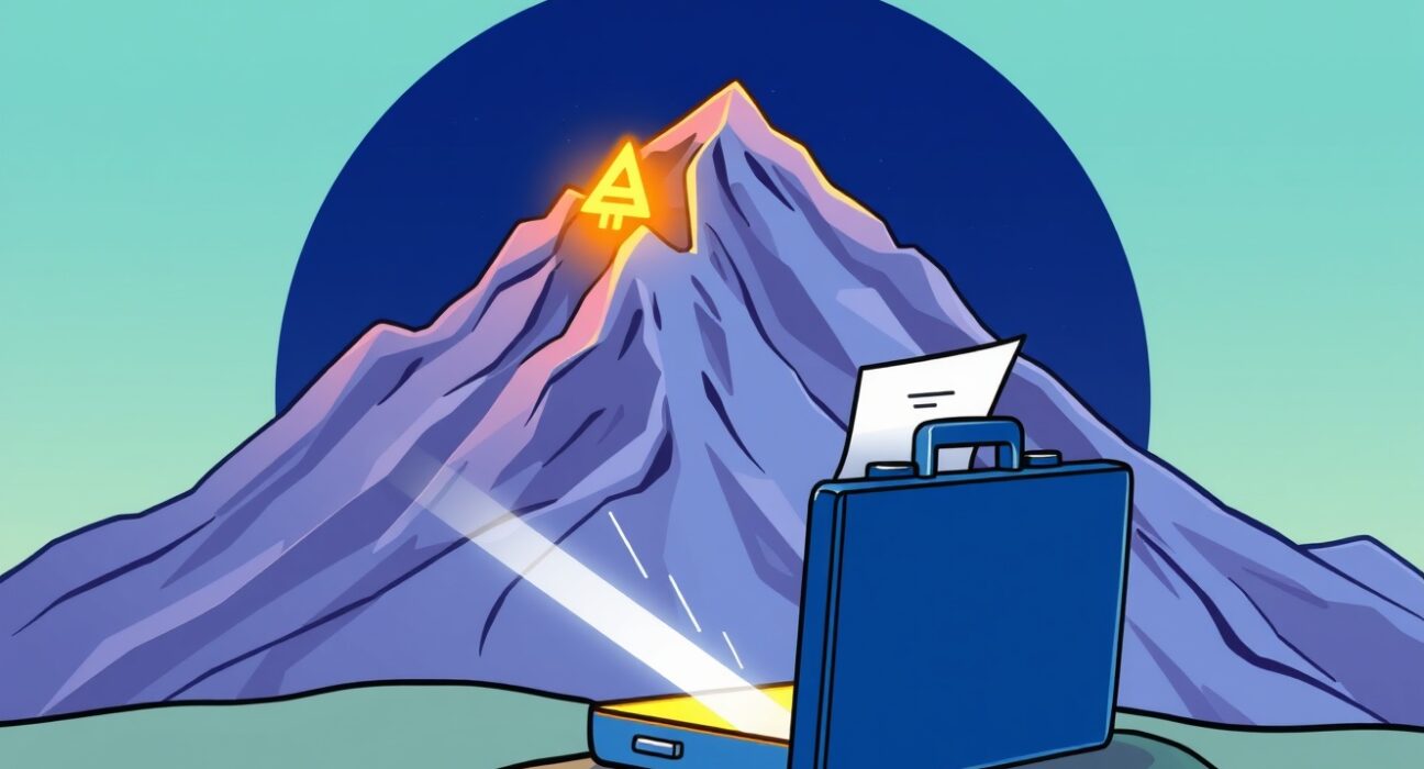 A cartoon illustration showing an AVAX ETF application opening new investment pathways for Avalanche cryptocurrency.