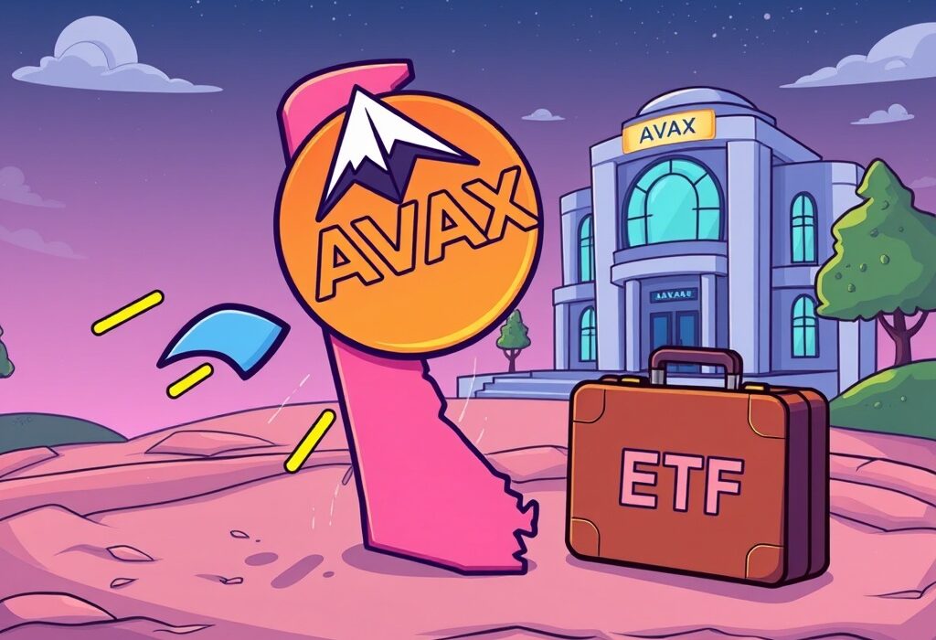 A cartoon illustration depicting the exciting potential of an AVAX ETF as Bitwise explores new investment avenues.