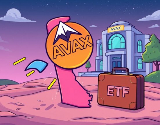 A cartoon illustration depicting the exciting potential of an AVAX ETF as Bitwise explores new investment avenues.
