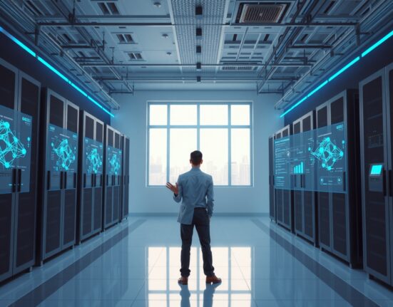 AWS executive explaining AI investment strategy with cloud infrastructure visualization