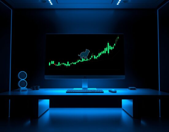 Axie Infinity price prediction chart showing bullish technical analysis for AXS cryptocurrency on a trading monitor
