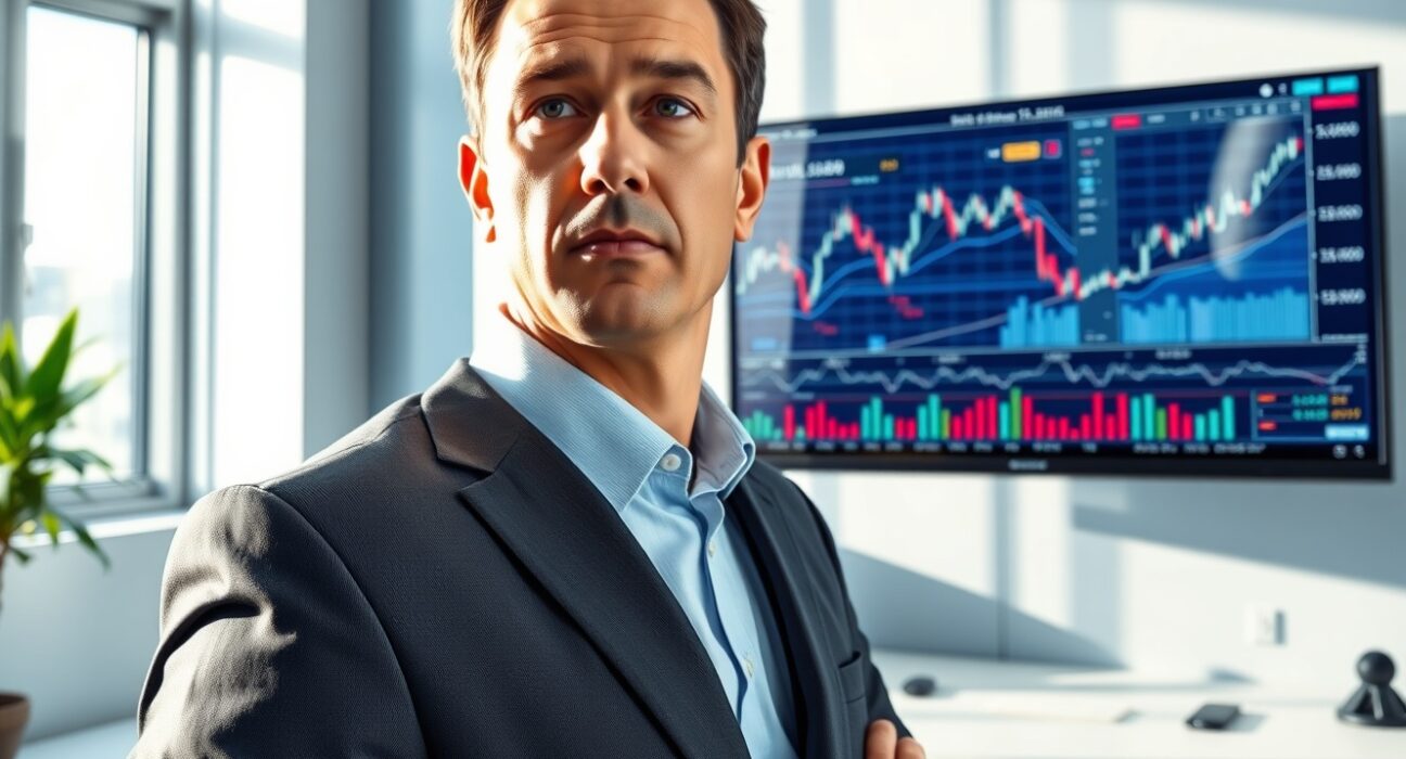 Financial analyst reviewing cryptocurrency and stock market data for B. Riley investment research