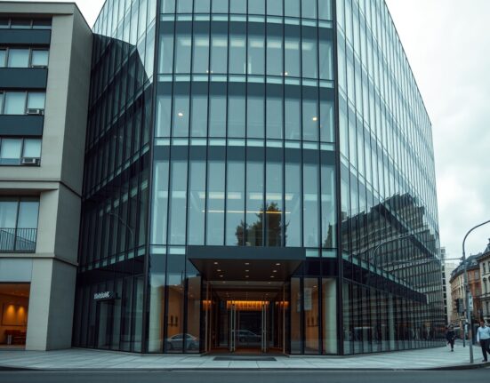 Modern office building in Luxembourg City representing B2C2's new regulatory headquarters under MiCA license