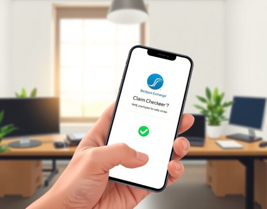 Backpack Exchange's BP token airdrop claim checker interface on a smartphone screen, verifying user eligibility.