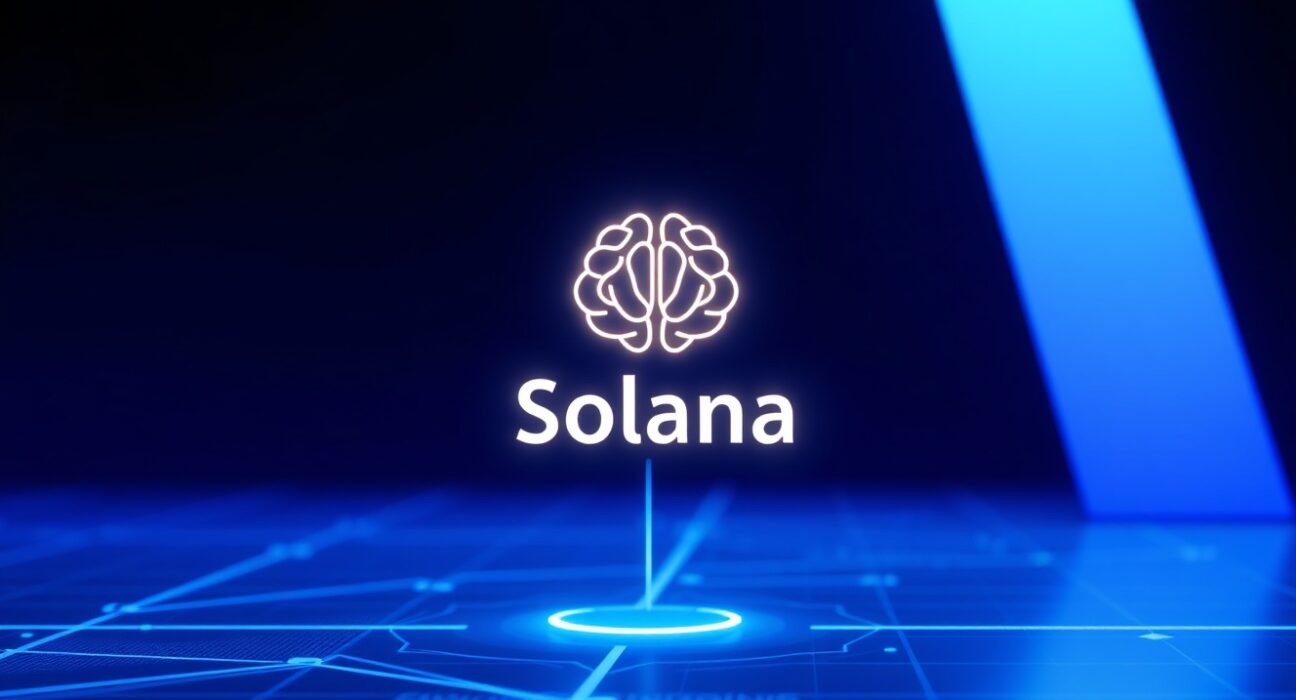 Digital interface showing Solana blockchain symbol integrated with AI brain icon representing B.AI's new payment infrastructure