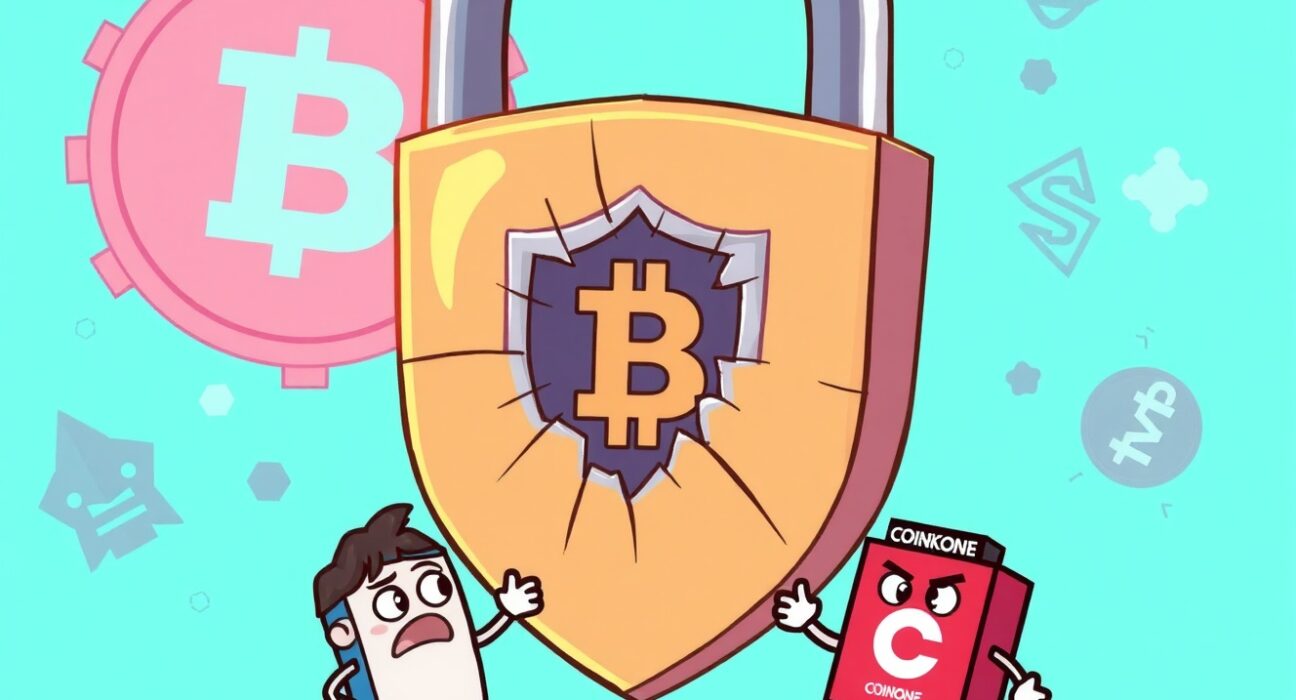 Cartoon illustration of a broken shield representing a Balancer BAL investment warning due to security concerns from crypto exchanges.