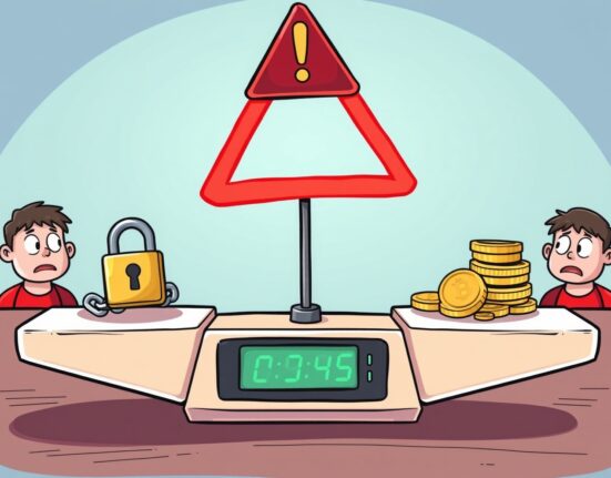 A visual metaphor for Balancer cautionary investment status, showing digital assets under a security alert, with suspended deposits.