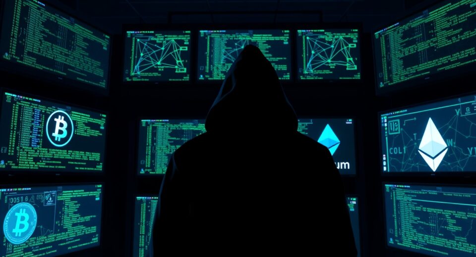 Balancer hacker laundering ETH for BTC through Thorchain protocol in a dark server room