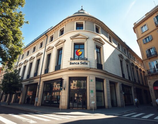Exterior of Banca Sella bank building in Italy on a sunny day