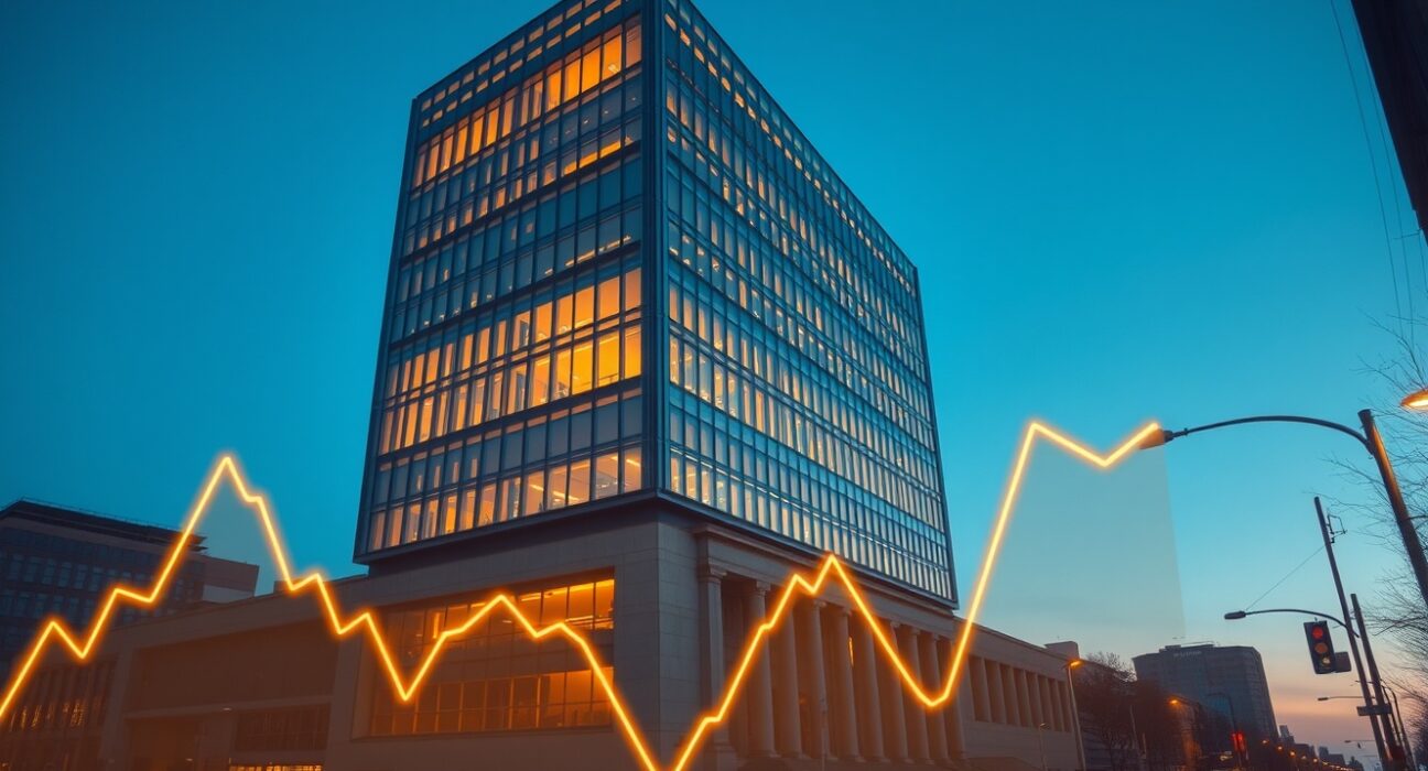 Bank of Canada headquarters with oil market data overlay representing monetary policy risks