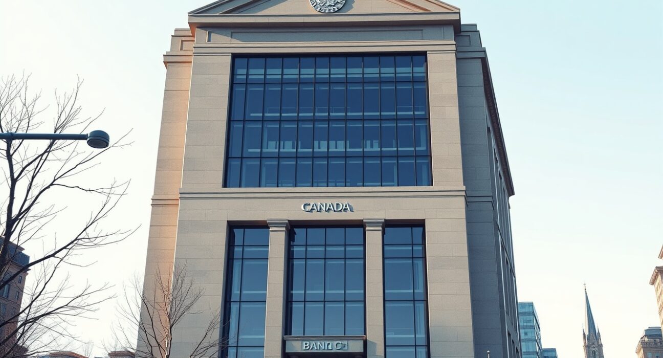 The Bank of Canada headquarters building in Ottawa, representing the upcoming monetary policy decision on interest rates.